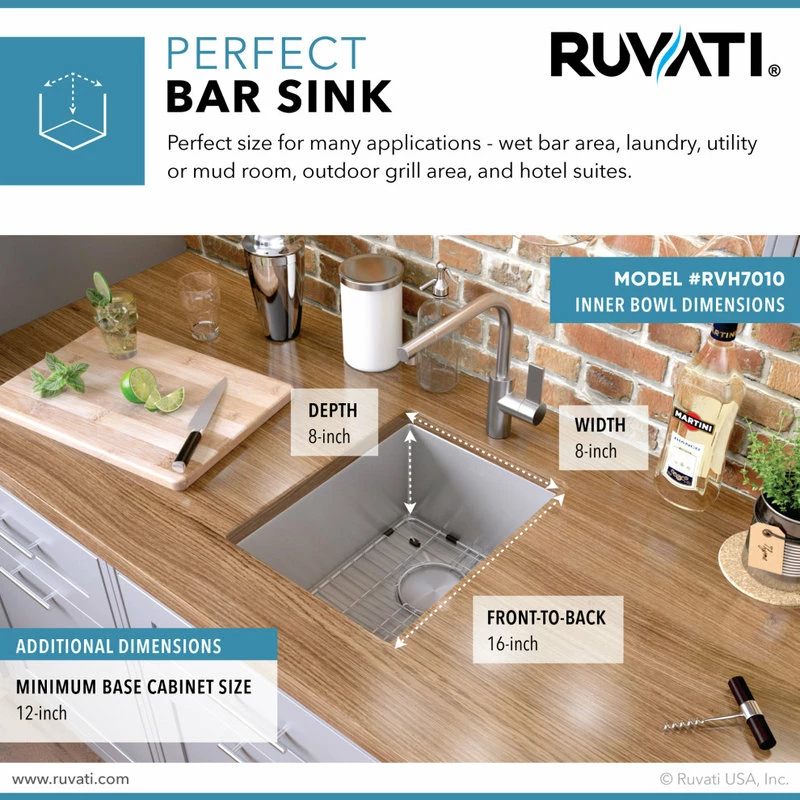 Deals 🎉 Ruvati 10 Inch Undermount Bar Prep Tight Raduis 16 Gauge Kitchen Sink Stainless ✨ - Image 4