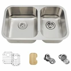 Deals 😉 MR Direct Sinks And Faucets 530L Small Offset Double Bowl Stainless Steel Kitchen Sink, Ensemble 😉