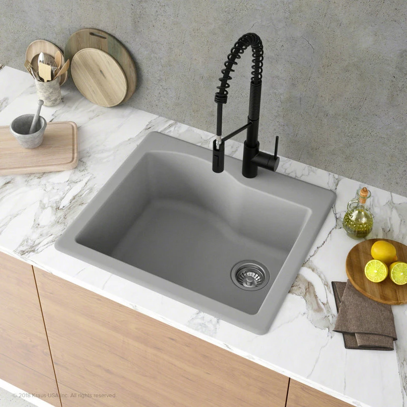 Cheap 😍 Kraus USA, Inc. Quarza 25" Drop-In Undermount Granite Composite 1-Bowl Kitchen Sink, Grey 😉 - Image 14