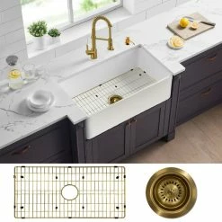 Brand new ❤️ Ratel 30" True FireClay Apron FarmSink NOT Porcelain Sink Grid Strainer INCLUDED 😀