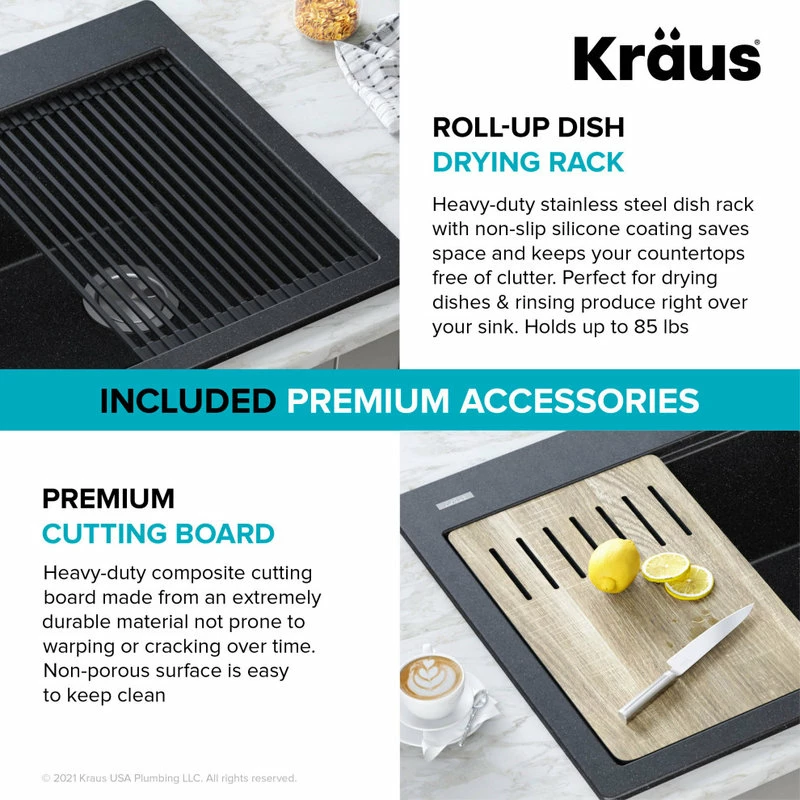 Best deal 😍 Kraus USA, Inc. KRAUS Bellucci Workstation 33" Drop-In Granite Composite Kitchen Sink, White 💯 - Image 7