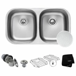 Wholesale ❤️ Kraus USA, Inc. Premier 32" Undermount Stainless Steel 2-Bowl 16 Gauge Kitchen Sink 50/50 Split ⌛