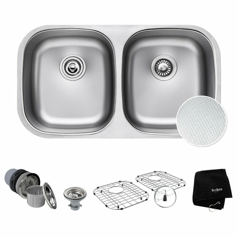 Wholesale โค๏ธ Kraus USA, Inc. Premier 32" Undermount Stainless Steel 2-Bowl 16 Gauge Kitchen Sink 50/50 Split โ