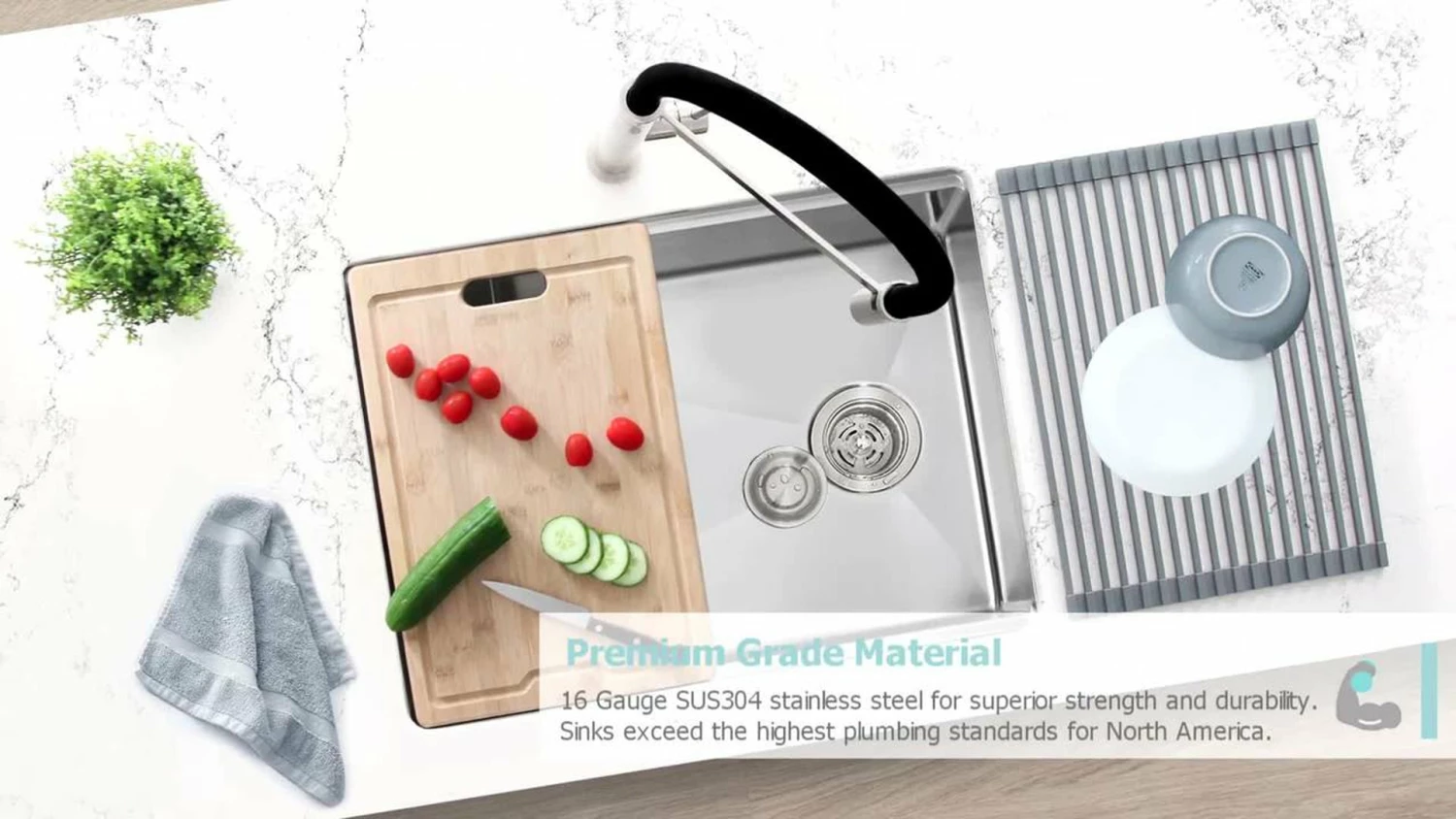 Deals 🎉 Azuni 30"L X 19"L Single Bowl Undermount 16G Reversible Workstation Kitchen Sink ⭐ - Image 2