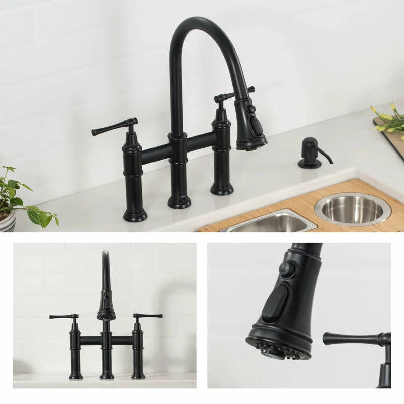 Wholesale 🎉 Kraus USA, Inc. Allyn Traditional 3-Function Bridge Pull-Down Kitchen Faucet Matte Black 😍 - Image 4