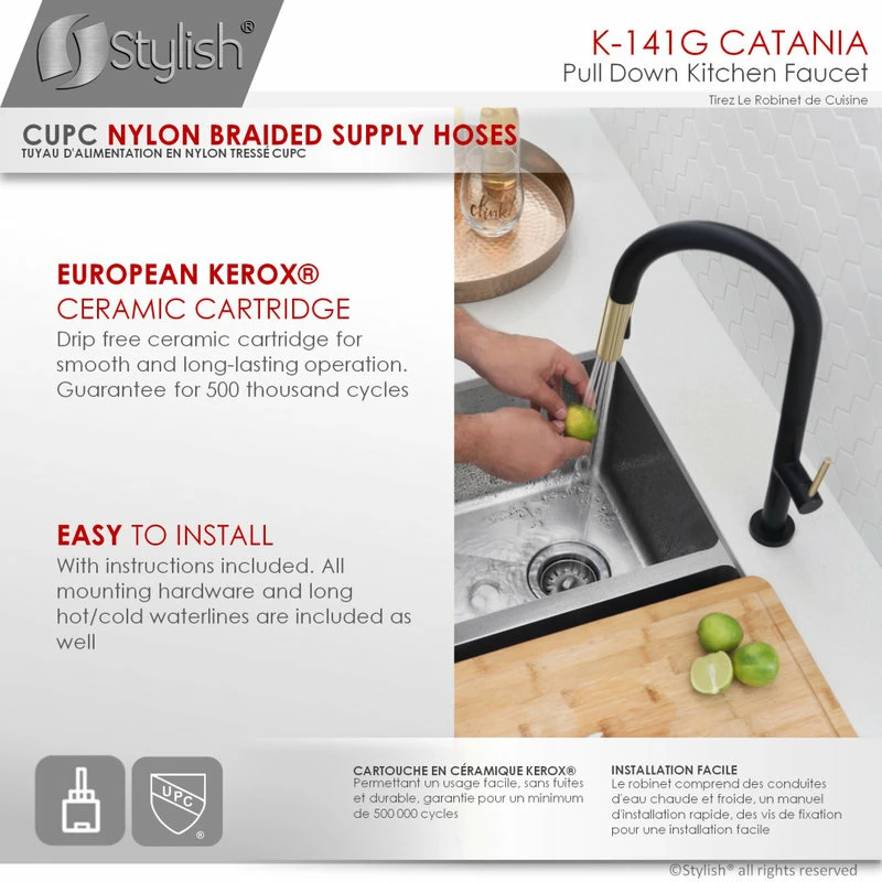 Discount 😀 Stylish Single Handle Pull Down Sprayer Kitchen Faucet In Matte Black/Gold Finish 🎁 - Image 11