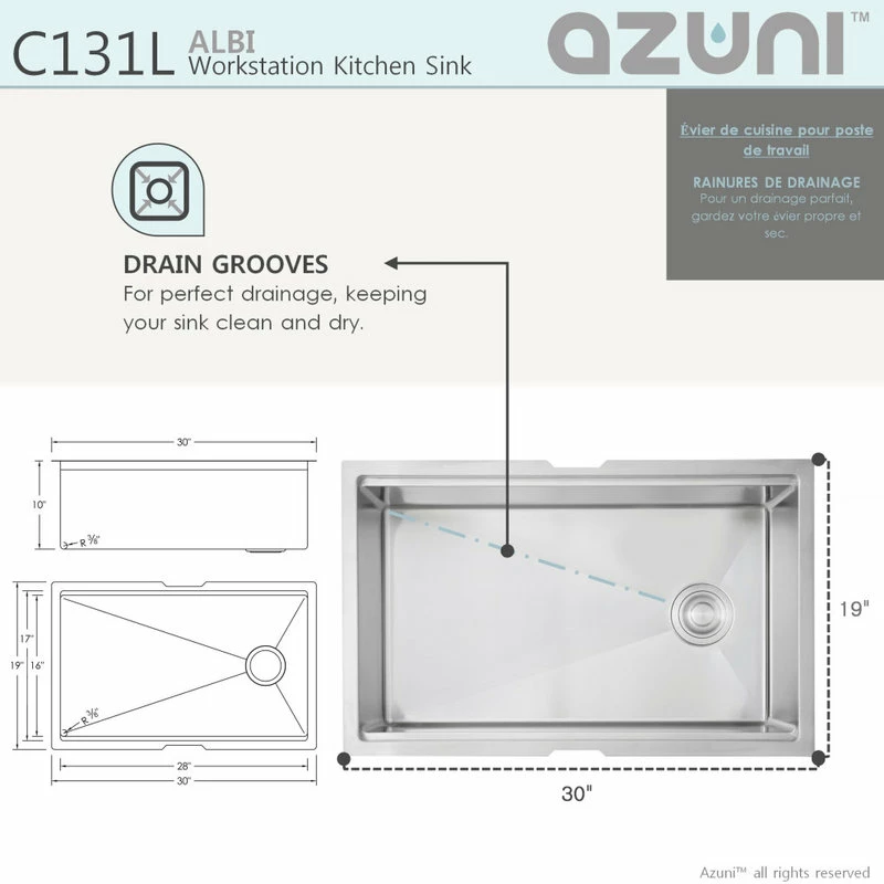 Deals 🎉 Azuni 30"L X 19"L Single Bowl Undermount 16G Reversible Workstation Kitchen Sink ⭐ - Image 6