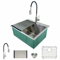 Brand new ๐งจ Transolid Dual-Mount Utility Sink Kit, Brushed Stainless, Sink, Faucet, Roll Mat ๐