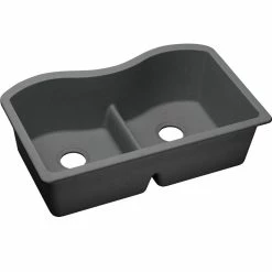 Best Sale 🔥 Elkay Quartz Equal Double Bowl Undermount Sink With Aqua Divide, Dusk Gray ✔️