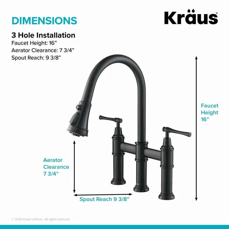 Wholesale 🎉 Kraus USA, Inc. Allyn Traditional 3-Function Bridge Pull-Down Kitchen Faucet Matte Black 😍 - Image 7