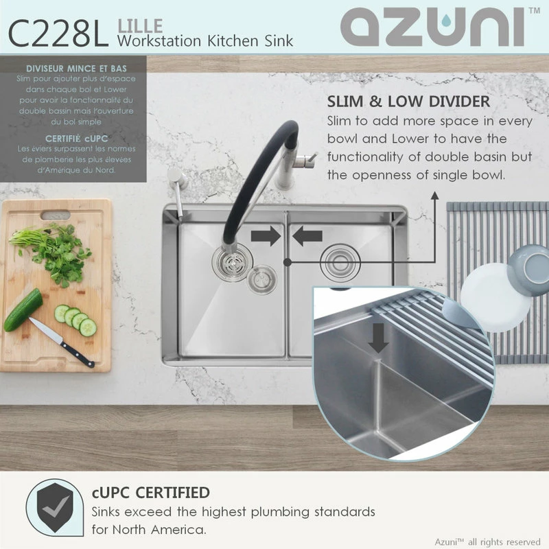 Outlet ⌛ Azuni 28 Inches Undermount Double Bowl Stianless Steel Workstation Kitchen Sink 🛒 - Image 8