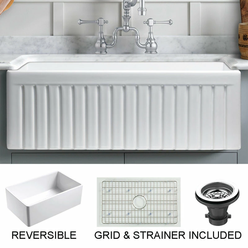 New 👍 Empire Industries Inc. Sutton Place Reversible Farmhouse Single Bowl Kitchen Sink, Grid, Strainer, 30" 😉