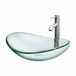 Wholesale ๐ Arsumo BWY09-166B Clear Oval Glass Vessel Sink Set ๐