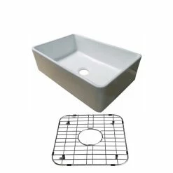 Budget 💯 Hardware Supply Source/Unbranded Fireclay Glossy White Farmhouse Kitchen Sink With Stainless Sink Protective Grid 🎉