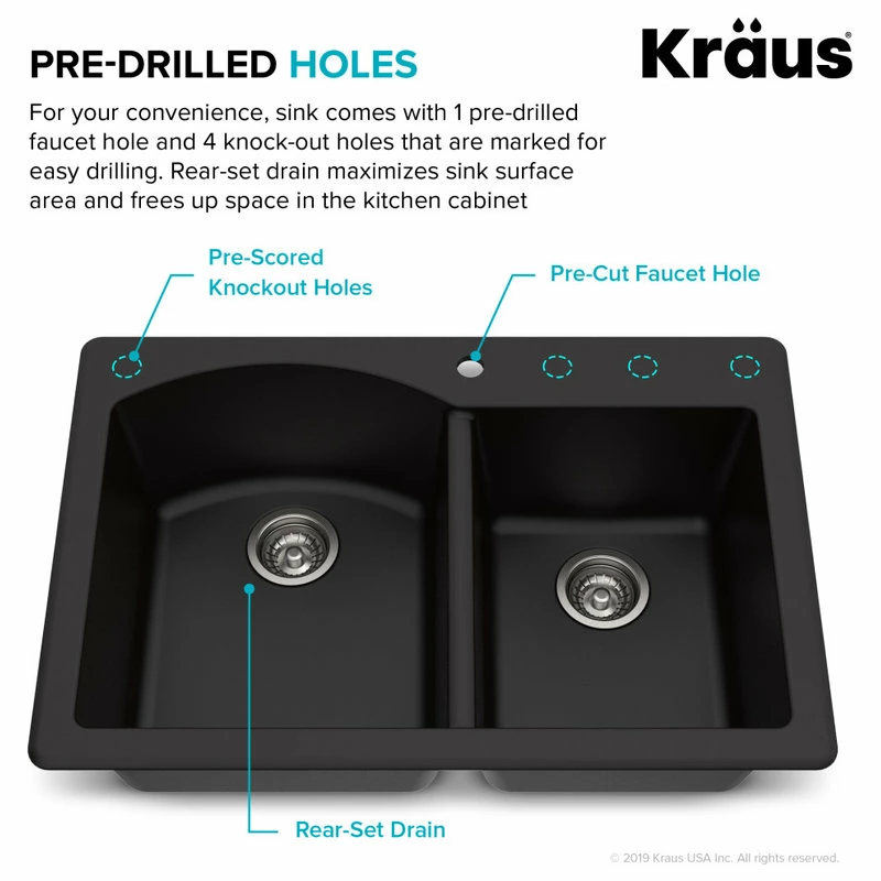 Wholesale 🥰 Kraus USA, Inc. Forteza 33" Drop-In Undermount Granite Composite 60/40 Kitchen Sink, Black 🎁 - Image 6