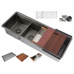 Best Sale ๐ Emoderndecor Workstation 48" Undermount 16Gauge DoubleBowl Black Stainless Steel Kitchen Sink โ๏ธ