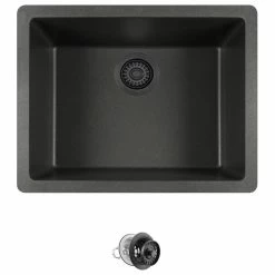 Promo โ๏ธ MR Direct Sinks And Faucets 808 Dual-mount Single Bowl Quartz Kitchen Sink, Black, Colored Strainer ๐คฉ