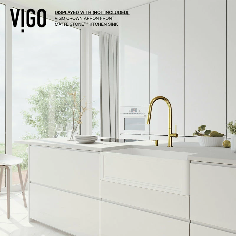 Promo 🥰 VIGO Greenwich Pull-Down Kitchen Faucet With Soap Dispenser, Matte Brushed Gold 👏 - Image 10