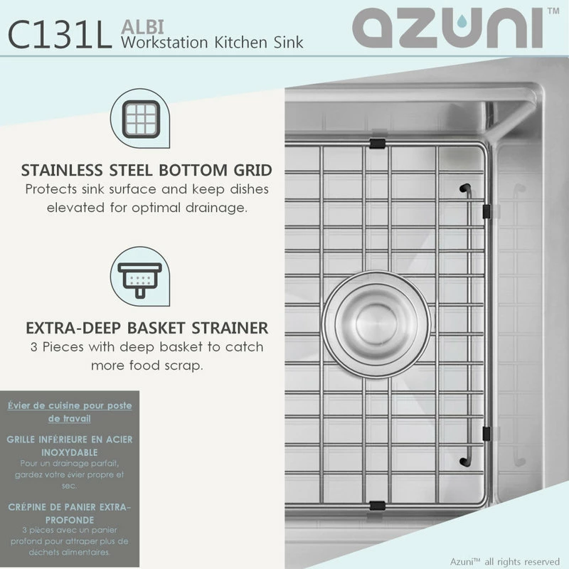 Deals 🎉 Azuni 30"L X 19"L Single Bowl Undermount 16G Reversible Workstation Kitchen Sink ⭐ - Image 9