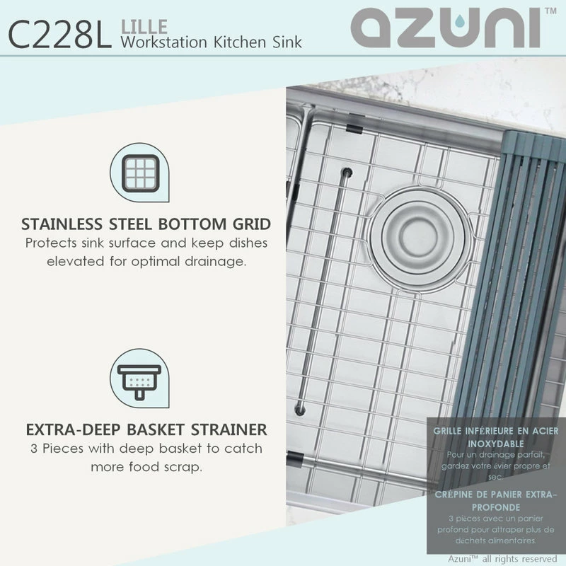 Outlet ⌛ Azuni 28 Inches Undermount Double Bowl Stianless Steel Workstation Kitchen Sink 🛒 - Image 10