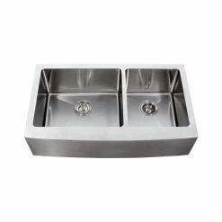 Best Pirce 🤩 Emoderndecor 36" Stainless Steel Curved Front Farm Apron 60/40 Double Bowl Kitchen Sink 😀