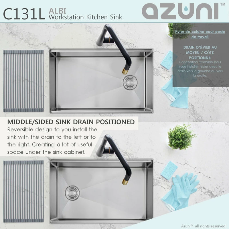 Deals 🎉 Azuni 30"L X 19"L Single Bowl Undermount 16G Reversible Workstation Kitchen Sink ⭐ - Image 11