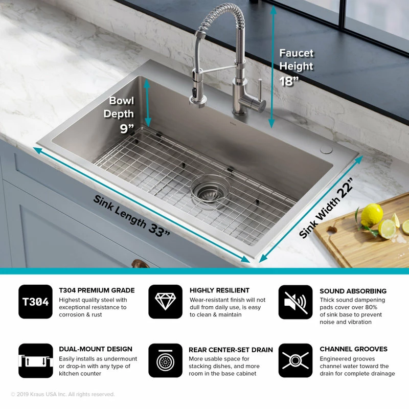 Best reviews of 👍 Kraus USA, Inc. Stark 33" Drop-In Undermount Kitchen Sink, Pulldown Faucet, Stainless Steel ⌛ - Image 8