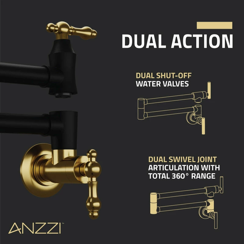 Brand new 😉 ANZZI 24" Wall Mounted Pot Filler With Dual Swivel, Matte Black And Brushed Gold 😍 - Image 5
