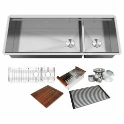 Best reviews of ๐ฅ Contempo Amz 48in. 16-Gauge Undermount Double Bowl Stainless Steel Kitchen Sink W/Accessories ๐