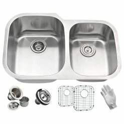 Buy ❤️ ANZZI Moore 32" Undermount 60/40 Double Bowl Kitchen Sink In Brushed Satin 🥰