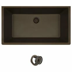 Discount ๐งจ MR Direct Sinks And Faucets 848 Large Single Bowl Quartz Kitchen Sink, Mocha, Colored Flange โ