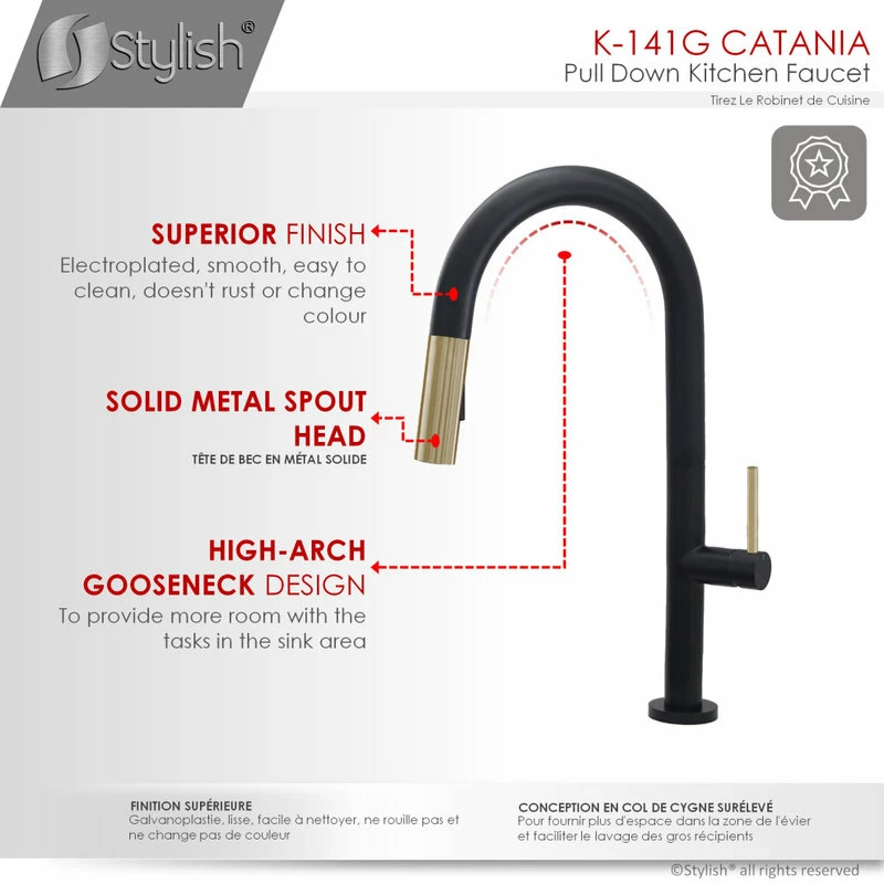 Discount 😀 Stylish Single Handle Pull Down Sprayer Kitchen Faucet In Matte Black/Gold Finish 🎁 - Image 9