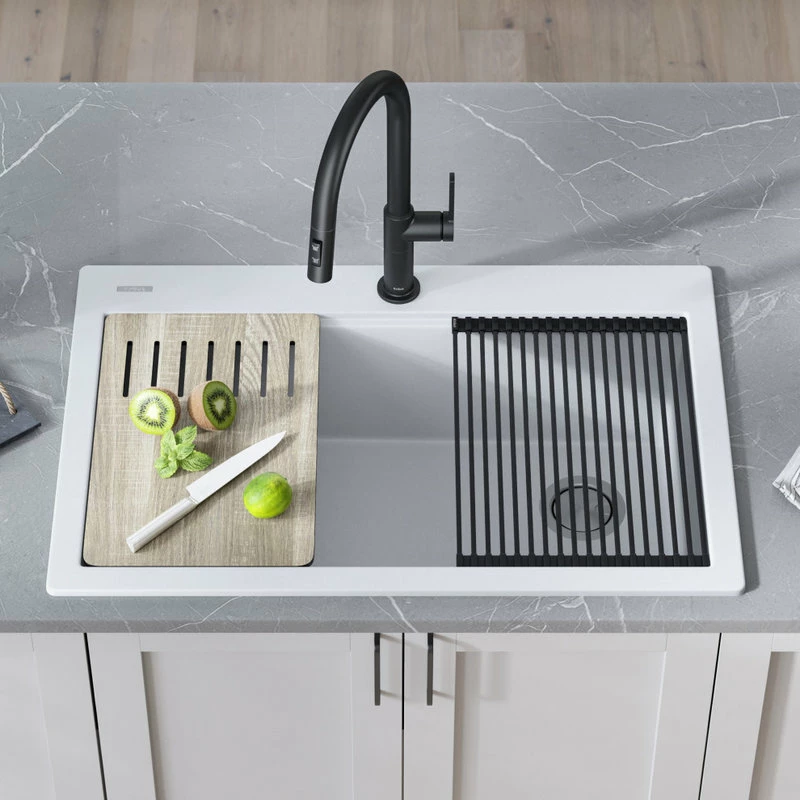 Best deal 😍 Kraus USA, Inc. KRAUS Bellucci Workstation 33" Drop-In Granite Composite Kitchen Sink, White 💯 - Image 3