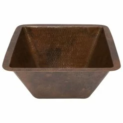 Discount ❤️ Premier Copper Products 15" Square 🔨 Hammered Copper Bar/Prep Sink With 2" Drain Size, 2" 👏