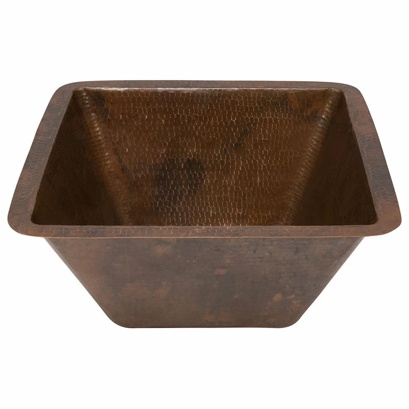 Discount ❤️ Premier Copper Products 15" Square 🔨 Hammered Copper Bar/Prep Sink With 2" Drain Size, 2" 👏