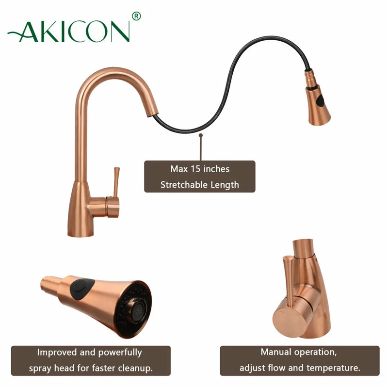 Budget โ Akicon Copper Pull Down Kitchen Faucet, Single Level Solid Brass Kitchen Sink Faucets โจ - Image 6