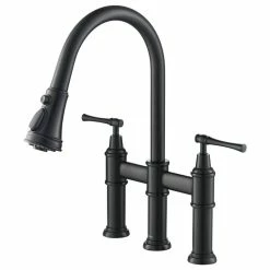 Wholesale 🎉 Kraus USA, Inc. Allyn Traditional 3-Function Bridge Pull-Down Kitchen Faucet Matte Black 😍