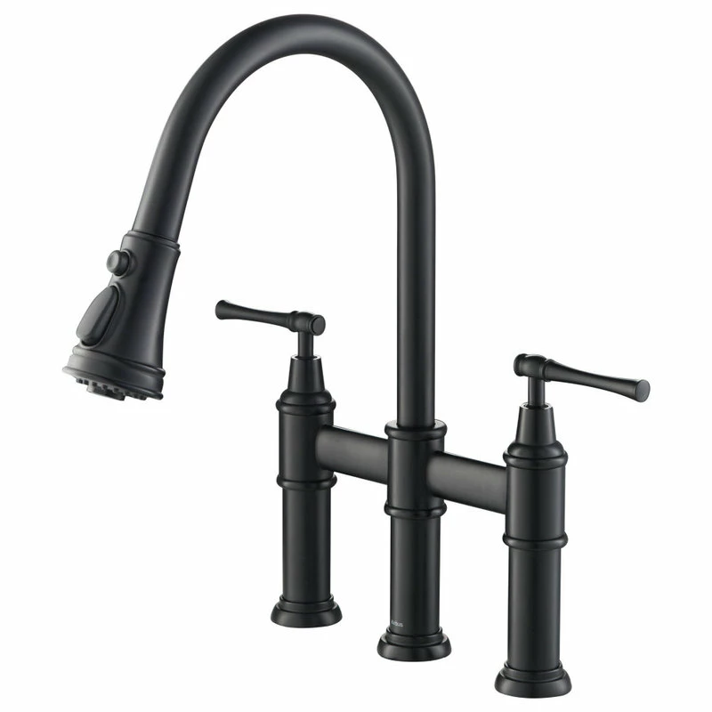 Wholesale 🎉 Kraus USA, Inc. Allyn Traditional 3-Function Bridge Pull-Down Kitchen Faucet Matte Black 😍