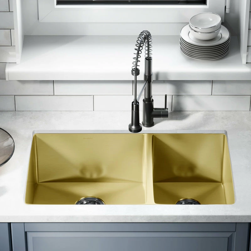 Brand new 💯 Swiss Madison Rivage 33"x20" Stainless Steel, Dual Basin, Undermount Kitchen Sink, Gold 🎁 - Image 4