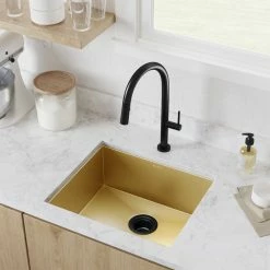 Best Sale ⌛ Swiss Madison Tourner 21"x18" Stainless Steel, Single Basin, Undermount Sink, Gold ⭐
