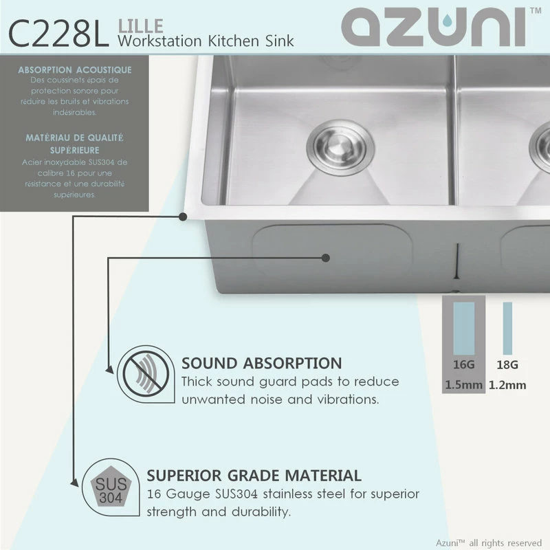 Outlet ⌛ Azuni 28 Inches Undermount Double Bowl Stianless Steel Workstation Kitchen Sink 🛒 - Image 5