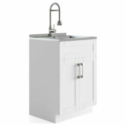 Wholesale ✔️ Simpli Home Ltd. Hennessy Deluxe 24 Inch Laundry Cabinet With Faucet And Stainless Steel Sink ✔️