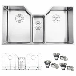 Best Sale 🧨 Ruvati RVH8500 Undermount 16 Gauge 35" Kitchen Sink Triple Bowl 😍