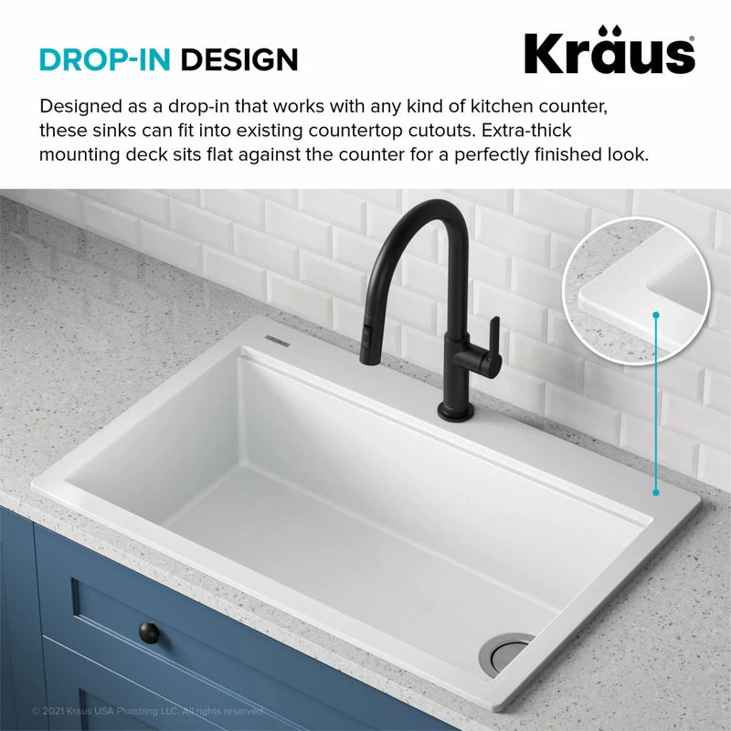 Best deal 😍 Kraus USA, Inc. KRAUS Bellucci Workstation 33" Drop-In Granite Composite Kitchen Sink, White 💯 - Image 9