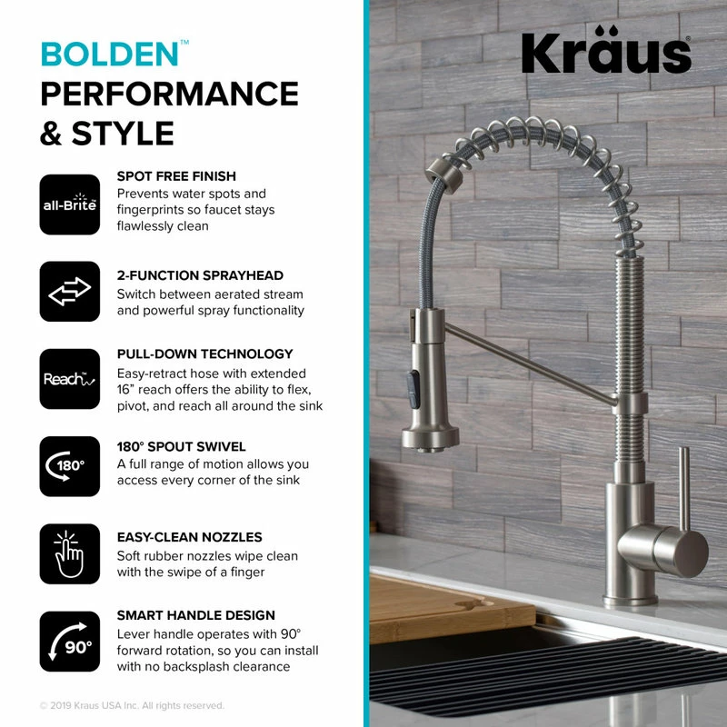 Promo 😉 Kraus USA, Inc. Bolden Commercial Style 2-Function Pull-Down 1-Handle 1-Hole Kitchen Faucet SFS 👍 - Image 12