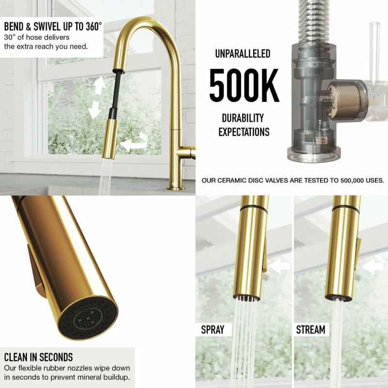 Promo 🥰 VIGO Greenwich Pull-Down Kitchen Faucet With Soap Dispenser, Matte Brushed Gold 👏 - Image 7