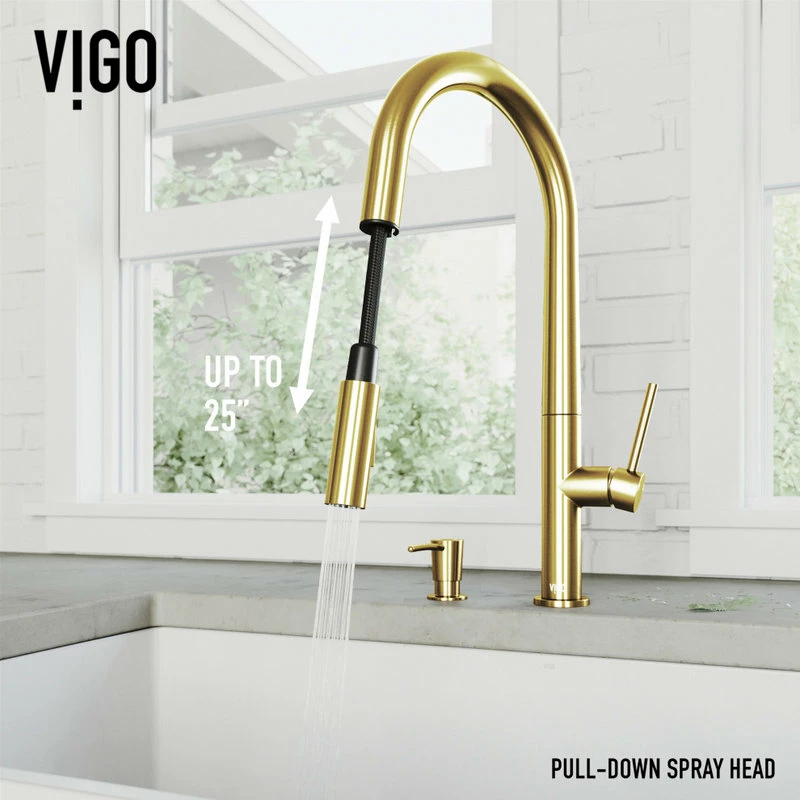 Promo 🥰 VIGO Greenwich Pull-Down Kitchen Faucet With Soap Dispenser, Matte Brushed Gold 👏 - Image 6