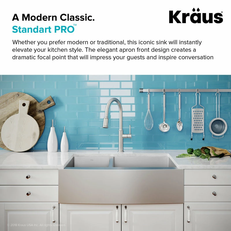 Cheap 🥰 Kraus USA, Inc. Standart PRO 33" Farmhouse Apron Stainless Steel 2-Bowl 16 Gauge Kitchen Sink 🧨 - Image 6