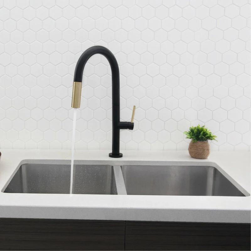 Discount 😀 Stylish Single Handle Pull Down Sprayer Kitchen Faucet In Matte Black/Gold Finish 🎁 - Image 12