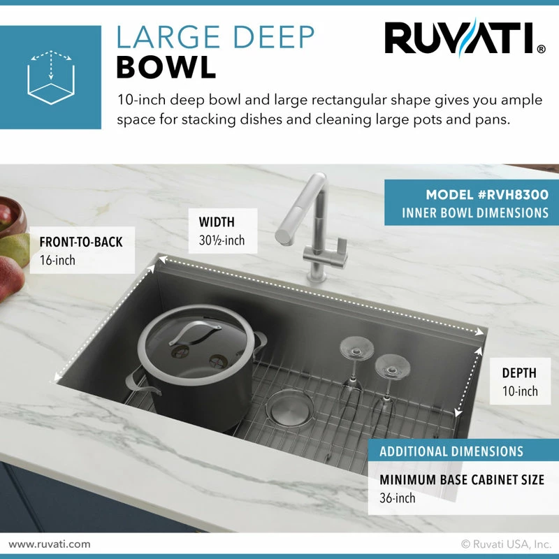 Budget 🤩 Ruvati RVH8300 Undermount 16 Gauge 32" Kitchen Sink Single Bowl ⌛ - Image 4
